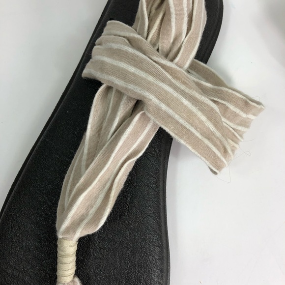 Sanuk Yoga Sling Tan Striped Sandals Size 9 - Picture 2 of 7